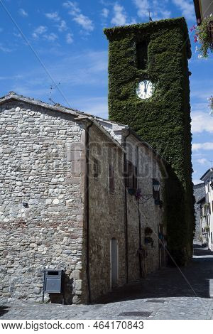 Frontino, (PU), Italy - August 10, 2022: Bell Tower in Frontino, Pesaro Urbino, Marche, Italy, Europe
