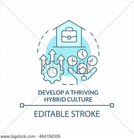 Develop Thriving Hybrid Culture Turquoise Concept Icon. Flexible Work Arrangement Abstract Idea Thin