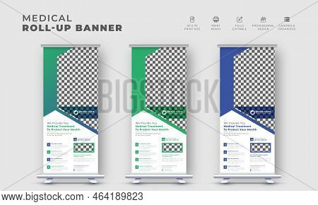 Medical healthcare treatment roll up or display exhibition x standee pull up banner design template