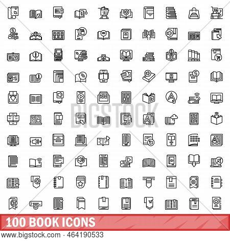 100 Book Icons Set. Outline Illustration Of 100 Book Icons Vector Set Isolated On White Background