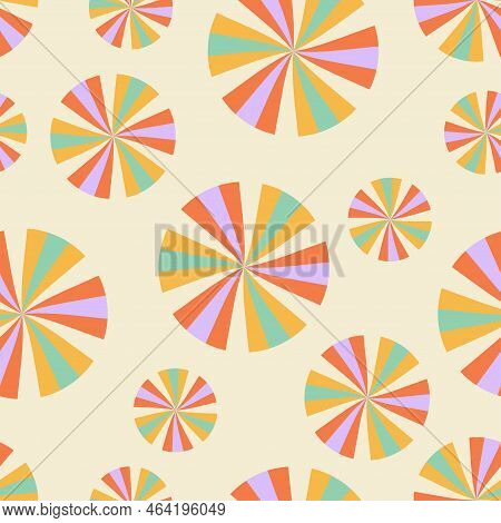 Optical Illusion Striped Round Kaleidoscopic Balls Seamless Pattern. Psychedelic Hypnotic Optic Art.