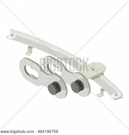 Spares Icon Isometric Vector. Powerlock Chain Connector And Window Regulator. Automotive And Bicycle