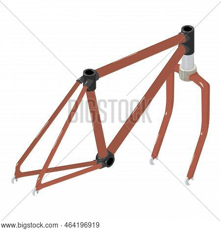 Bicycle Detail Icon Isometric Vector. Brown Bicycle Frame And Suspension Fork. Bike Spare Part, Repa