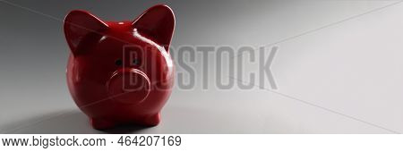 Close-up Of Red Piggybank Container On Grey Surface, Thing To Save Money, Ceramic Animal. Finance, S