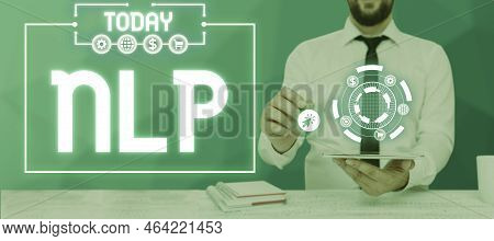 Sign Displaying Nlp. Word Written On Psychological Approach Involves Analyzing Strategies To Reach A