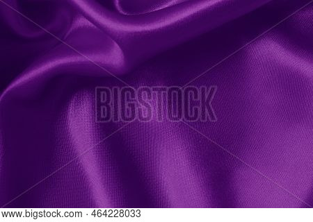 Purple Fabric Cloth Texture For Background And Design Art Work, Beautiful Crumpled Pattern Of Silk O