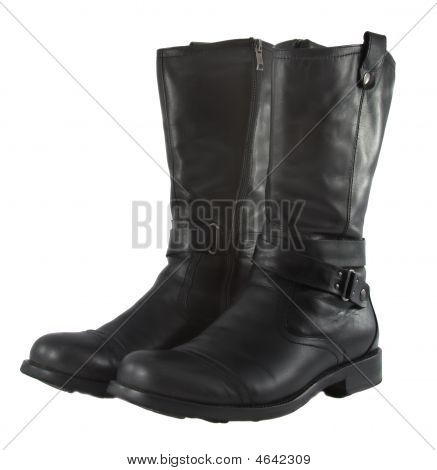 Fashionable  Brutal Leather Male Boots On A White Background