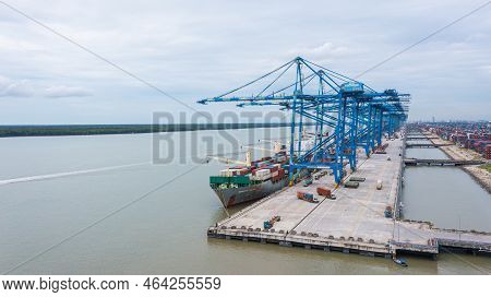 Klang, Malaysia - October 09, 2022: Cranes At The Port Klang Near Kuala Lumpur. Container Crane At K