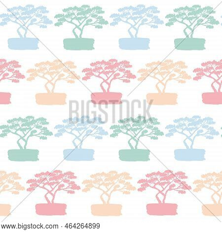 Baobab On White Background, Decorative Vector Illustration Seamless Pattern For Textile, Simple Flor