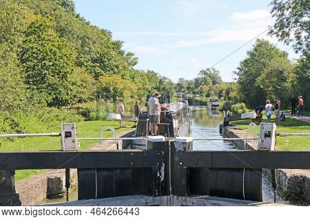 Narrow boats on the Kennet and Avon Canal, Wiltshire