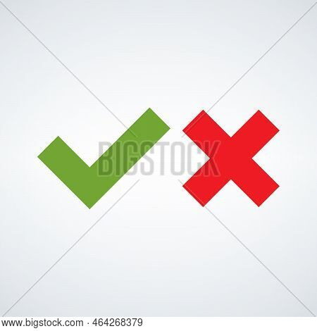 Checkmark Cross Tick Sign In Green And Red. Correct Wrong Test Question Button. Stock Vector Illustr