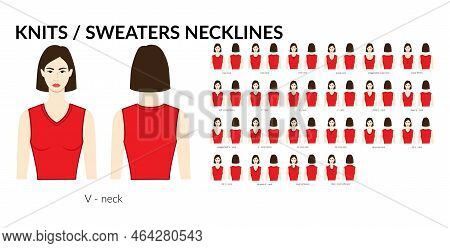 Set Of Necklines Knits And Sweaters Clothes - Collars, Tops, Blouses, Dresses Crew, Scoop Neck Techn