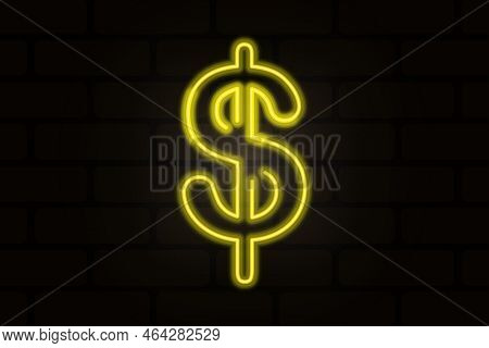 American Yellow Dollar Neon. Financial Investment. Online Market. Vector Illustration. Stock Image.