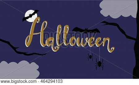 Halloween Background With Bats And Spiders. Vector Illustration For Cards, Posters, Flyers, Webs And