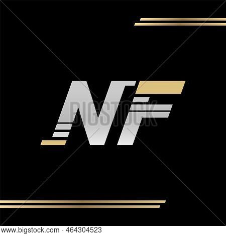 Logo Emblem Monogram Nf With Line. Black And Gold Sign Template.
