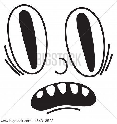 Scared Comic Face Expression In Retro Toon Style Isolated On White Background