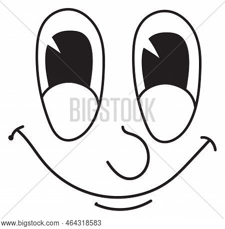 Smiling Comic Face. Hapiness Expression. Funny Emotion Isolated On White Background