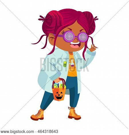 Isolated Girl Disguised Crazy Scientist Hallloween Costume Vector Illustration