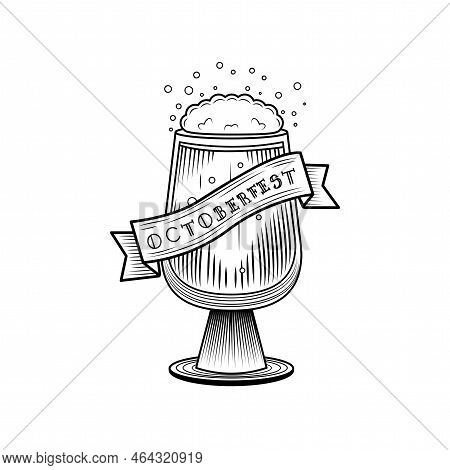 Sketch Of Abeer Glass With Foam Oktoberfest Vector Illustration