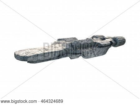 Futuristic Spaceship, Science Fiction Illustration, In Flight Isolated On White Background