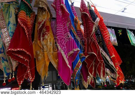 Jodhpur, Rajasthan, India - 20.10.2019 : Rajasthani Womens Clothes Are Hanging For Sale , Being Disp