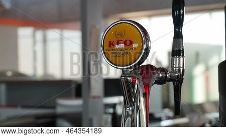 Limassol, Cyprus - October 10, ‎2022: Pump For Dispensing Draught Beer Of Keo, A Cypriot Pilsner Typ