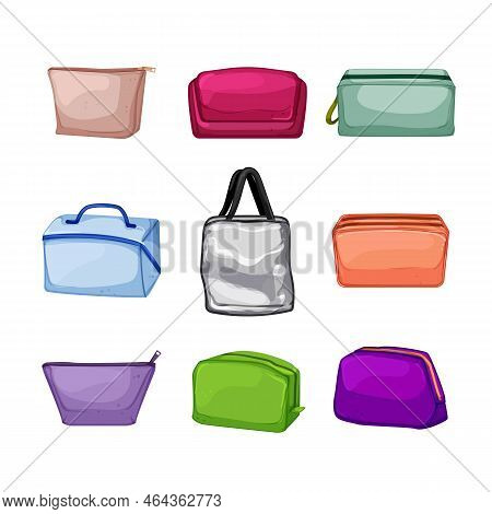 Cosmetic Pouch Set Cartoon. Bag Makeup, Beautician Small, Purse Zipper, Fashion Female, Case Cosmeti
