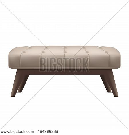 Bed Bedroom Bench Realistic Vector. Home Furniture, Room Modern, Apartment Blanket, Wooden Bedding, 
