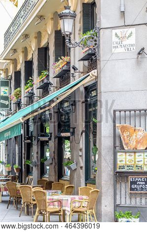 Madrid, Spain - October 4, 2021: Facade Of Mirador Del Arco De Cuchilleros Restaurant, Traditional R