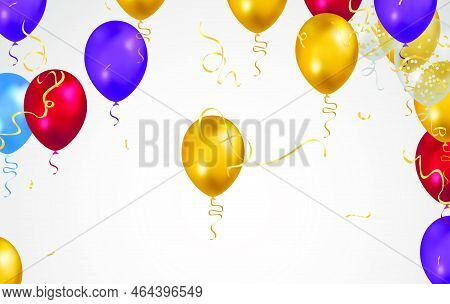 Happy Birthday Vector Celebration Party Banner  Foil Confetti And  And Glitter Balloons.with Confett