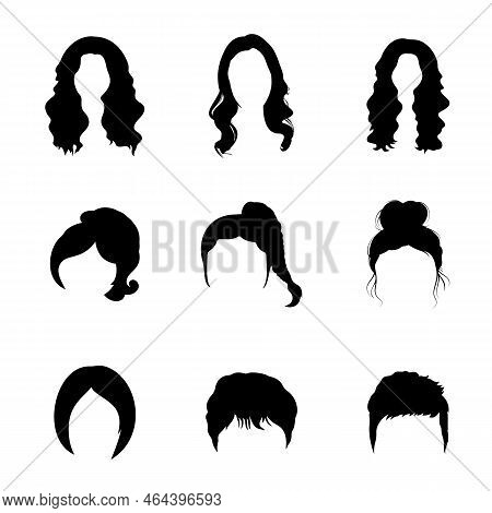 Set Of Women Hair - Short, Medium And Long Haircut - Silhouette Vector - Curly Hairstyle Girls