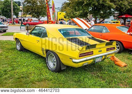 Des Moines, Ia - July 01, 2022: High Perspective Rear Corner View Of A 1969 Chevrolet Camaro Rs Hard