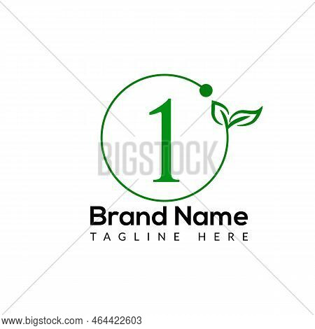 Eco Logo On Letter 1 Template. Eco On 1 Letter, Initial Eco, Leaf, Nature, Green Sign Concept