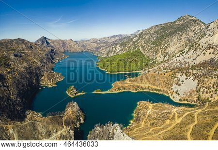 Two Dams On The Manavgat River Creating Oymapinar Lake. Traveling To Turkey. Beautiful Landscape See