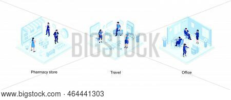 Pharmacy Store Concept With Characters, People Ready For Vacation, Coworkers In Office Concept Desig