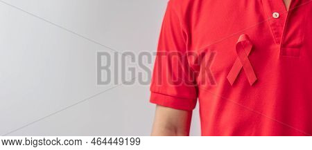 Red Ribbon For December World Aids Day, Acquired Immune Deficiency Syndrome, Multiple Myeloma Cancer