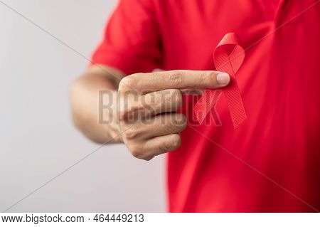 Red Ribbon For December World Aids Day, Acquired Immune Deficiency Syndrome, Multiple Myeloma Cancer