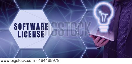 Conceptual Caption Software License. Word Written On Delivery Of A Letter Or Package Quicker And Mor
