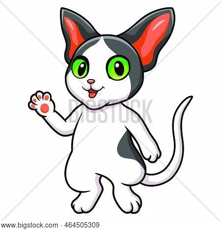 Cvector Illustration Of Ute Oriental Cat Cartoon Waving Hand