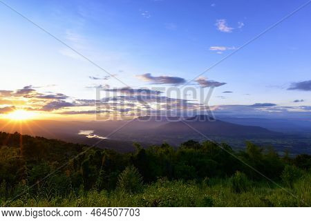 The Viewpoint At The Mountain In The Phu Pa Por Fuji Atmosphere At Sunset At Loei, Loei Province, Th