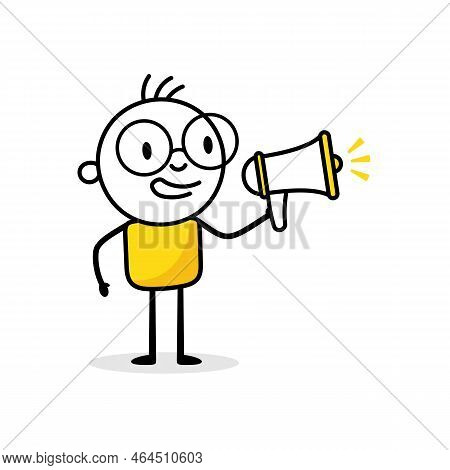 Man Announcing Something In A Megaphone In His Hand. Promotion Concept. Vector Stock Illustrationman