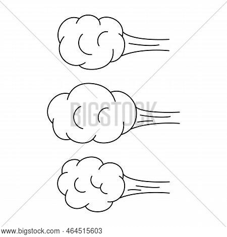 Explosion With Cloud Of Smoke, Effect Steam, Doodle Line Set. Hand Drawn Element Splash, Stepwise An