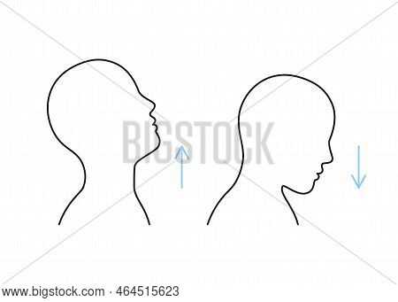 Exercise On Stretch Muscles Of Neck, Raise And Lower Head, Line Sign. Active Gymnastics, Extension U
