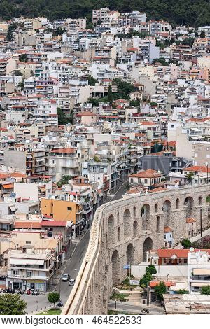 Kavala - Greece. July 13, 2022: Kamares Aqueduct Is No Longer Of Vital Importance, But The City Main