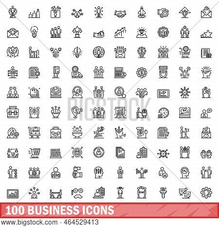100 Business Icons Set. Outline Illustration Of 100 Business Icons Vector Set Isolated On White Back