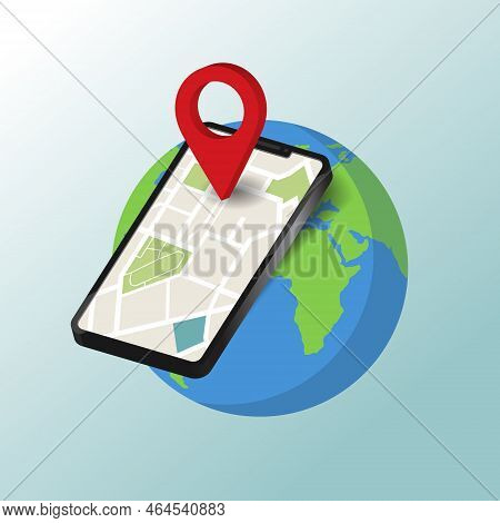 Smartphone Location Pin Icon. Isometric View. Smartphone Illustration. Navigation On Earth. Smartpho