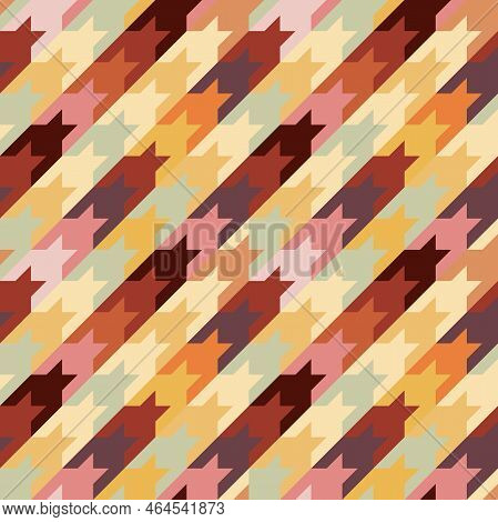 Seamless Houndstooth Vector Pattern. Classical English Checkered Textile Design. Warm Color And Retr