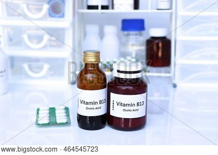 Vitamin B13 Pills In A Bottle, Food Supplement For Health Or Used To Treat Disease