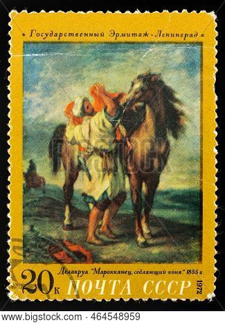 Ussr - Circa 1972: Postage Stamp 'moroccan Saddling A Horse, Eugene Delacroix, 1855' Printed In Ussr
