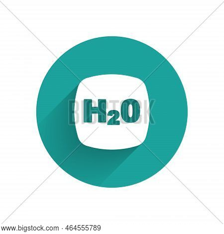 White Chemical Formula For Water Drops H2o Shaped Icon Isolated With Long Shadow Background. Green C